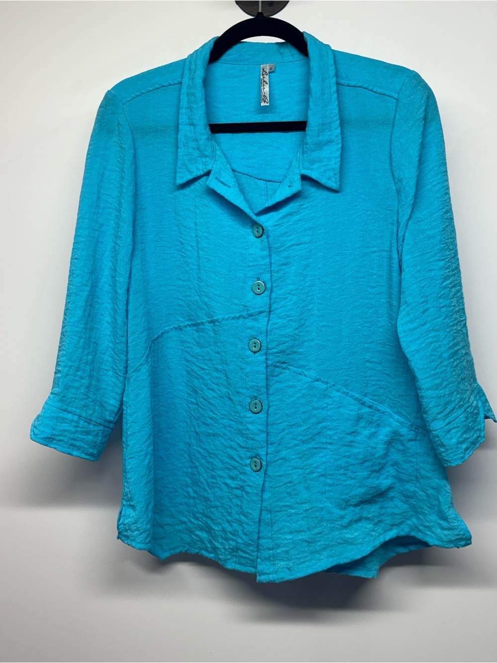 Lulu B Relaxed Turquoise Button-Up Women's Top Small